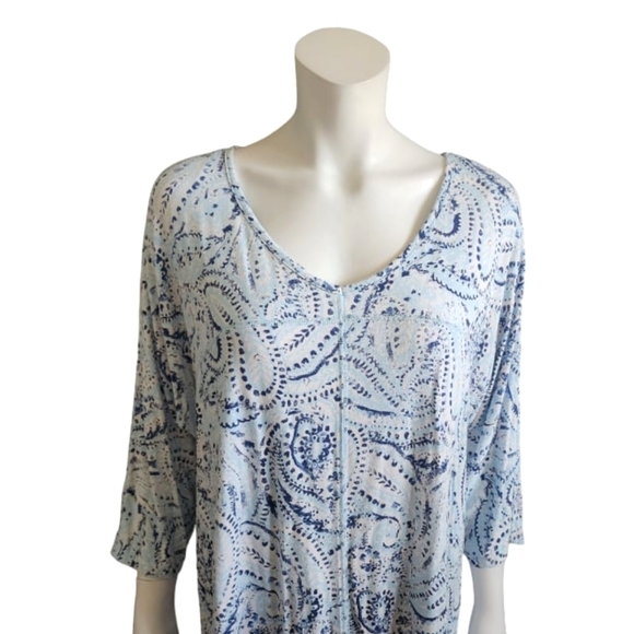 🔴4/30$🔴 Sigrid Olsen white and blue Paisley patterns quarter sleeves tee, 1X - Picture 3 of 9